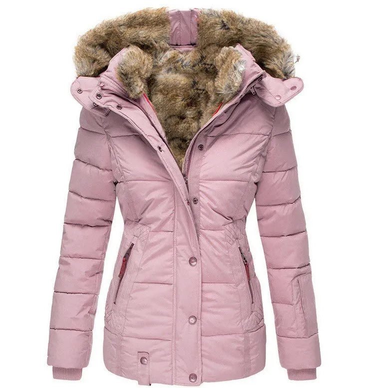 Esmebelle | Women's Casual Stretch warm Coat with Fur Lining Tops — Pink