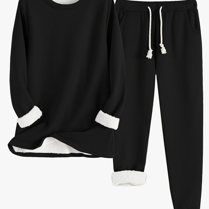 Esmecine | Fleece-Lined Sweatshirt & Jogger Two-Piece Set