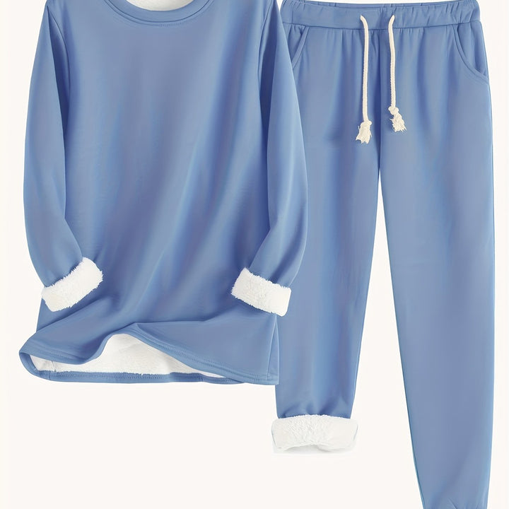 Esmecine | Fleece-Lined Sweatshirt & Jogger Two-Piece Set