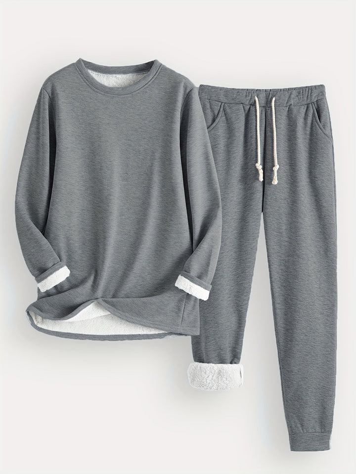 Esmecine | Fleece-Lined Sweatshirt & Jogger Two-Piece Set