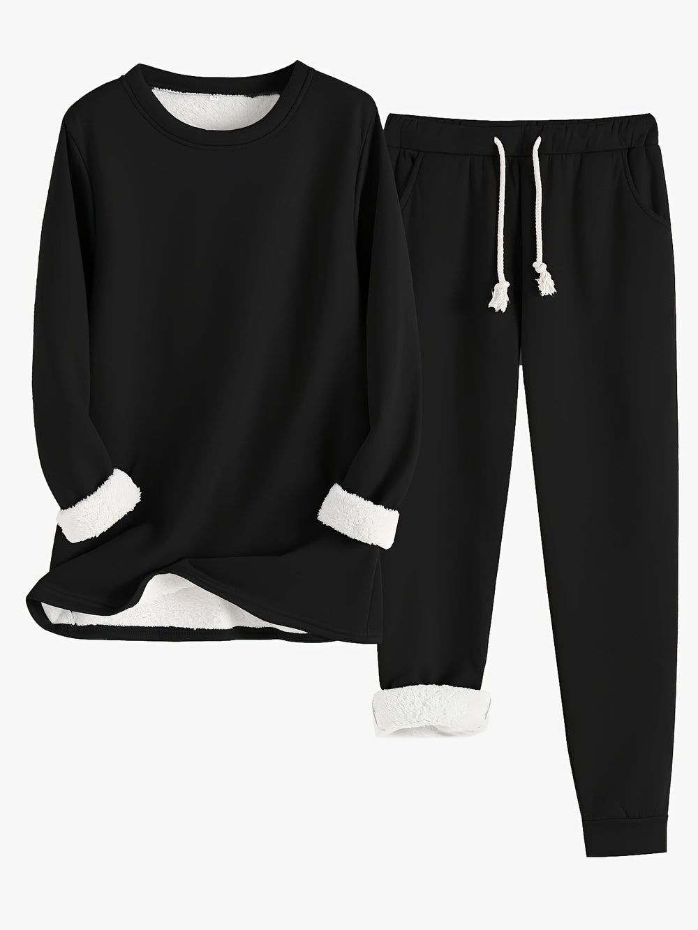 Esmecine | Fleece-Lined Sweatshirt & Jogger Two-Piece Set