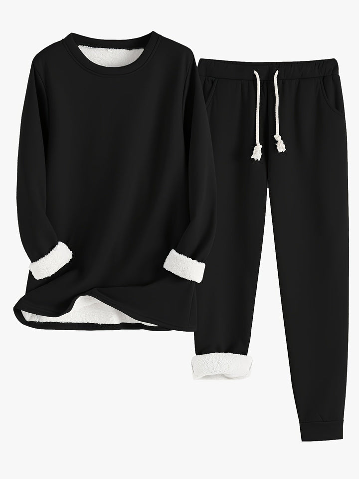 Esmecine | Fleece-Lined Sweatshirt & Jogger Two-Piece Set
