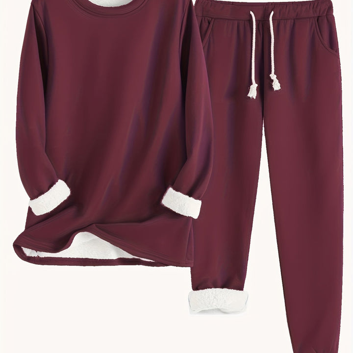 Esmecine | Fleece-Lined Sweatshirt & Jogger Two-Piece Set