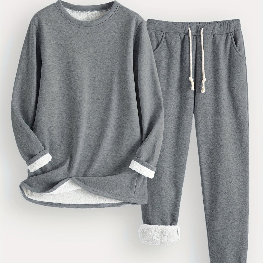 Esmecine | Fleece-Lined Sweatshirt & Jogger Two-Piece Set