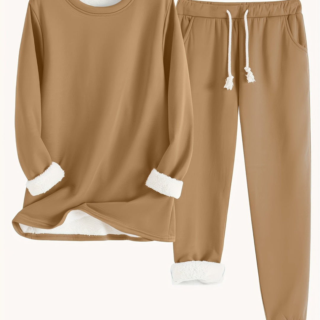 Esmecine | Fleece-Lined Sweatshirt & Jogger Two-Piece Set