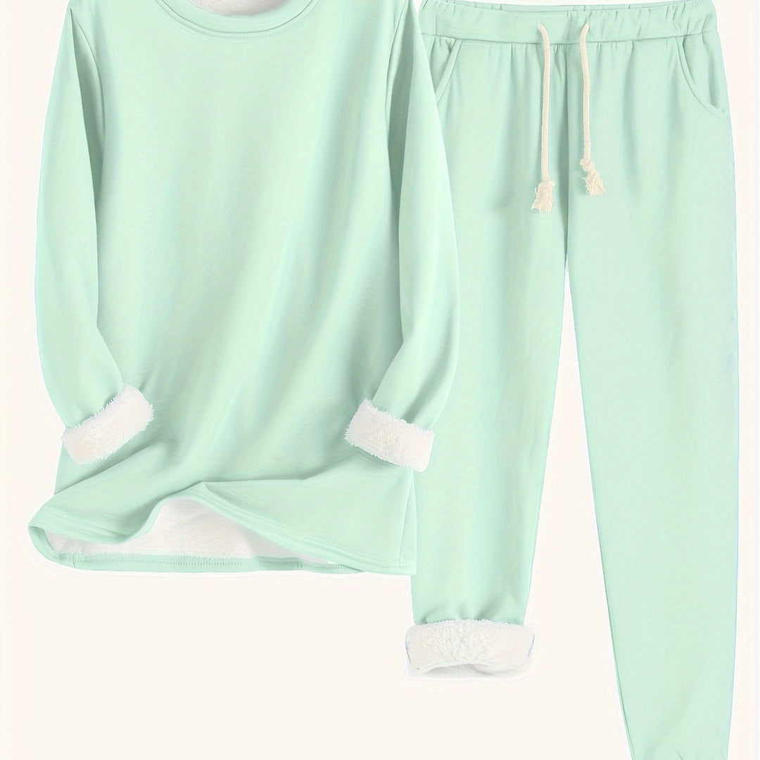 Esmecine | Fleece-Lined Sweatshirt & Jogger Two-Piece Set