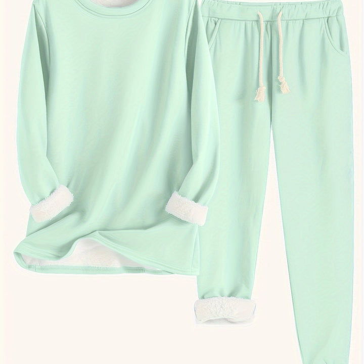Esmecine | Fleece-Lined Sweatshirt & Jogger Two-Piece Set