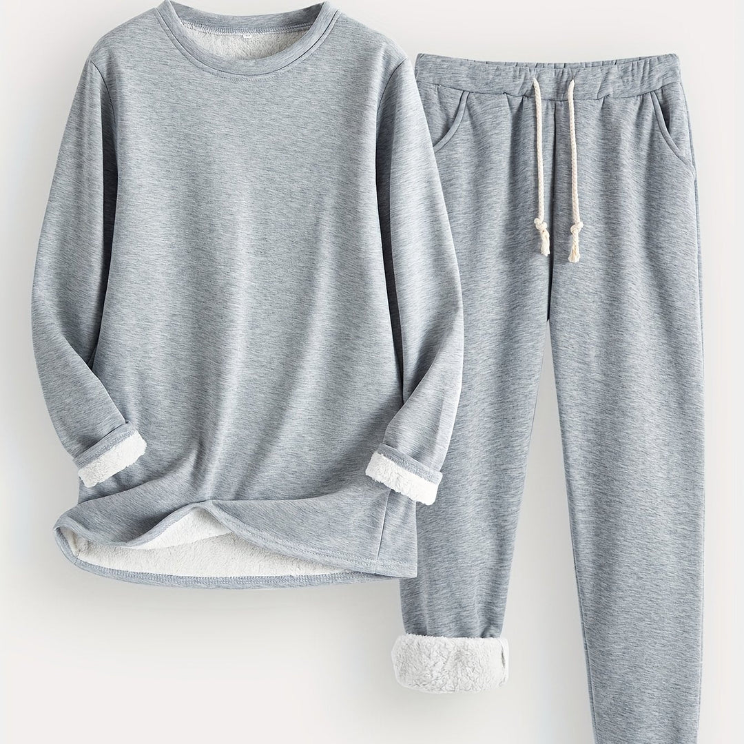 Esmecine | Fleece-Lined Sweatshirt & Jogger Two-Piece Set