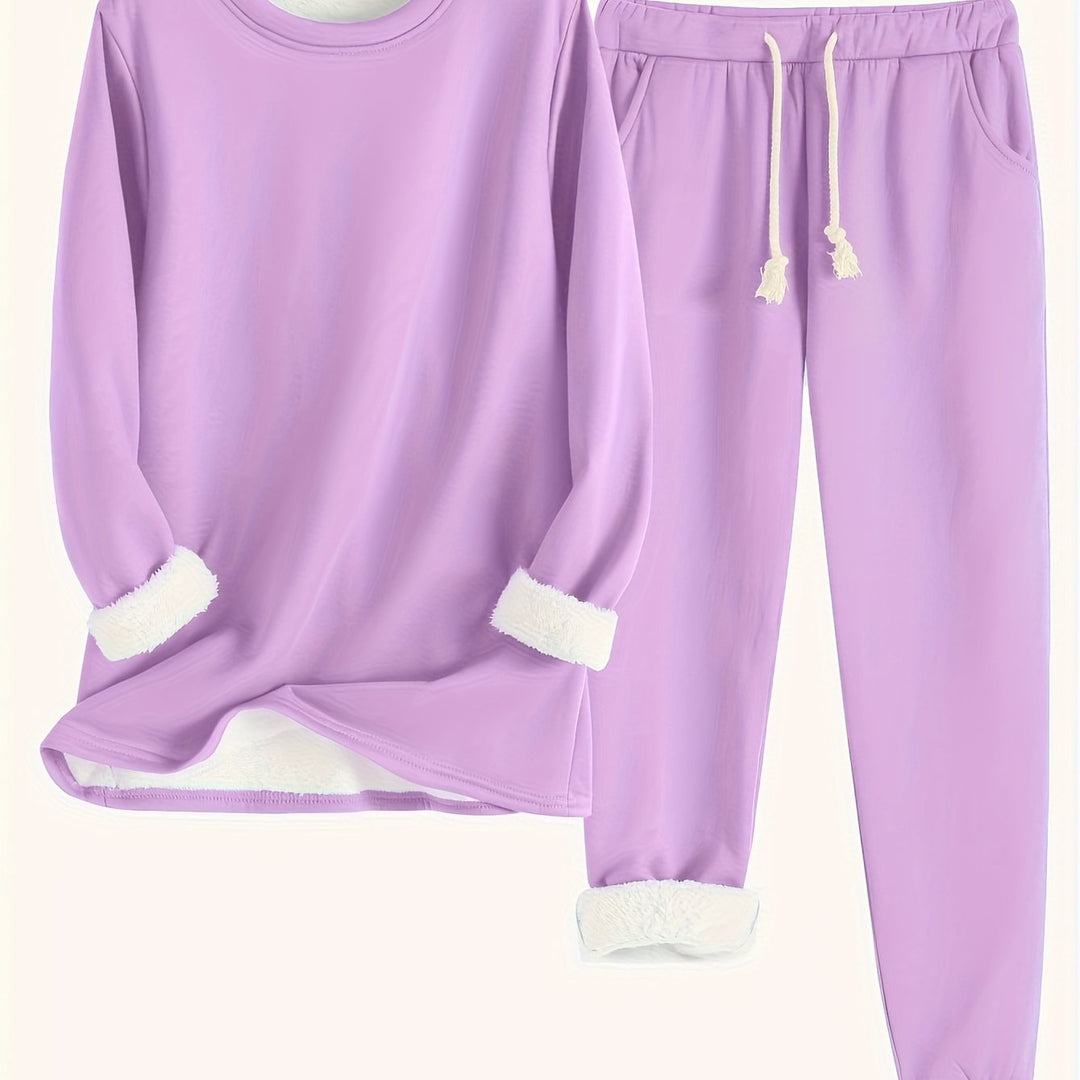 Esmecine | Fleece-Lined Sweatshirt & Jogger Two-Piece Set
