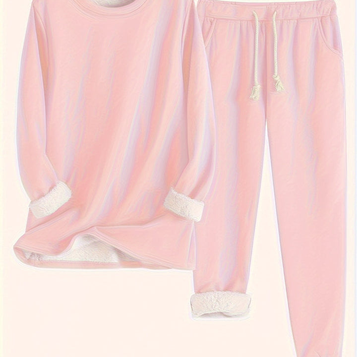 Esmecine | Fleece-Lined Sweatshirt & Jogger Two-Piece Set