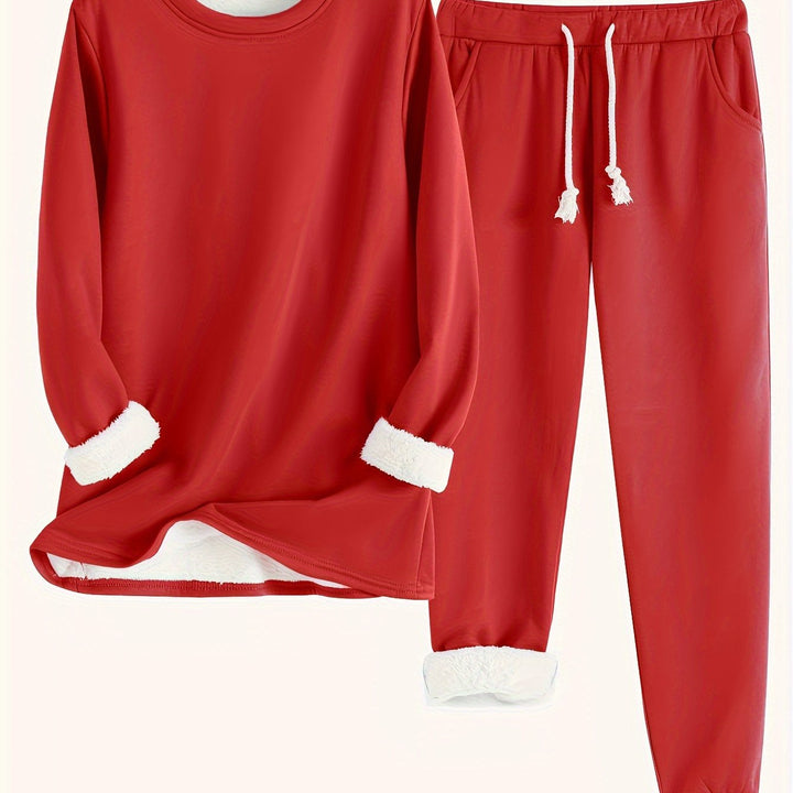 Esmecine | Fleece-Lined Sweatshirt & Jogger Two-Piece Set