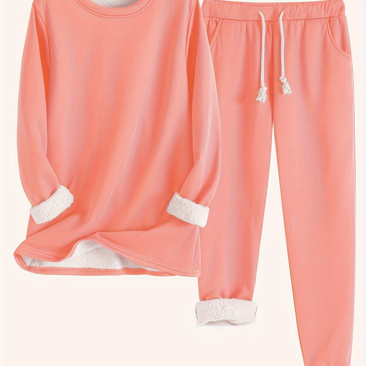 Esmecine | Fleece-Lined Sweatshirt & Jogger Two-Piece Set