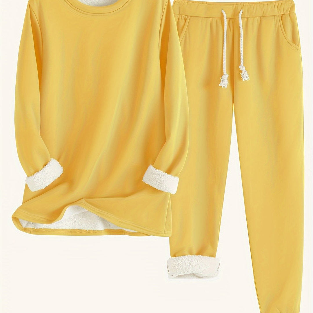 Esmecine | Fleece-Lined Sweatshirt & Jogger Two-Piece Set