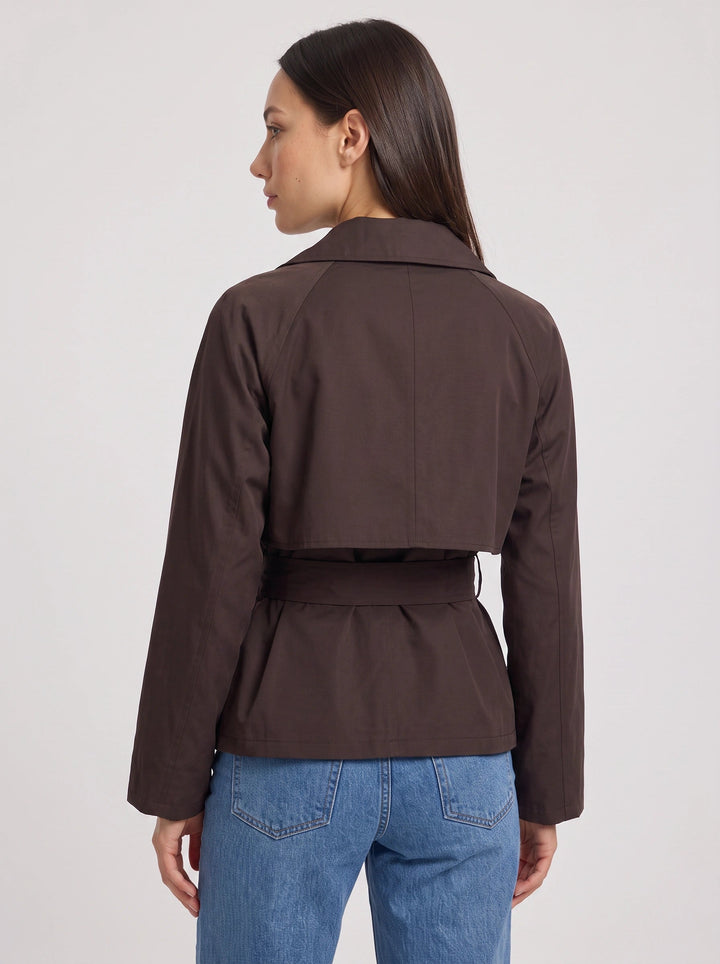 Esmeetta | Women's Cropped Belted Trench Jacket – Double Breasted Tie Waist Coat Smart Casual Work Outerwear — 2