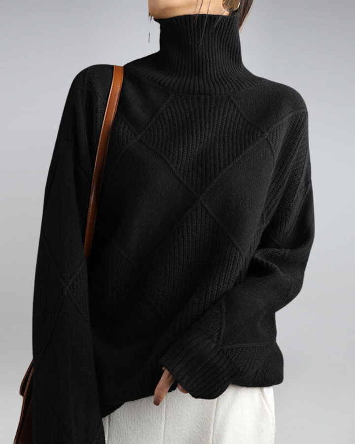 Esmethea | Women's Cozy Elegant And Versatile Relaxed Turtleneck Sweater — Black