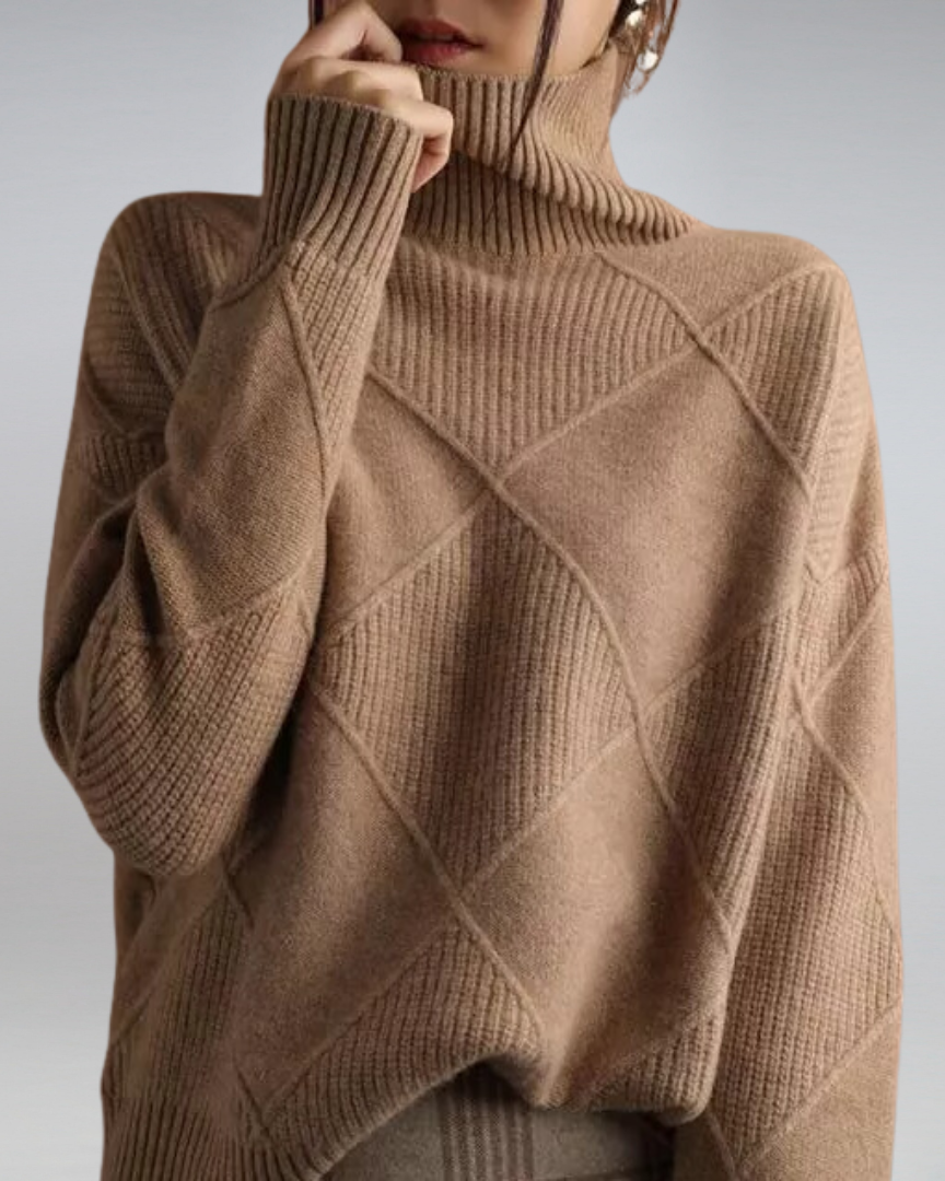 Esmethea | Women's Cozy Elegant And Versatile Relaxed Turtleneck Sweater — Brown
