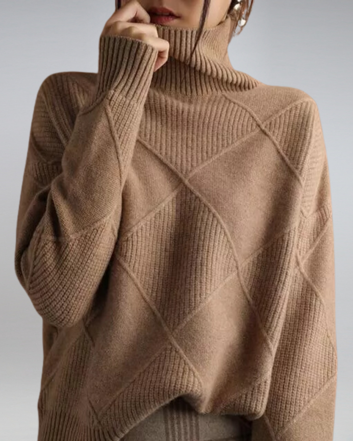 Esmethea | Women's Cozy Elegant And Versatile Relaxed Turtleneck Sweater — Brown