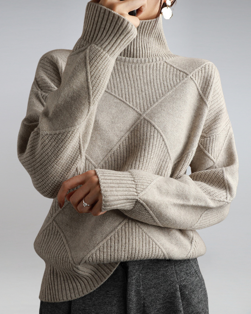 Esmethea | Women's Cozy Elegant And Versatile Relaxed Turtleneck Sweater — Gray