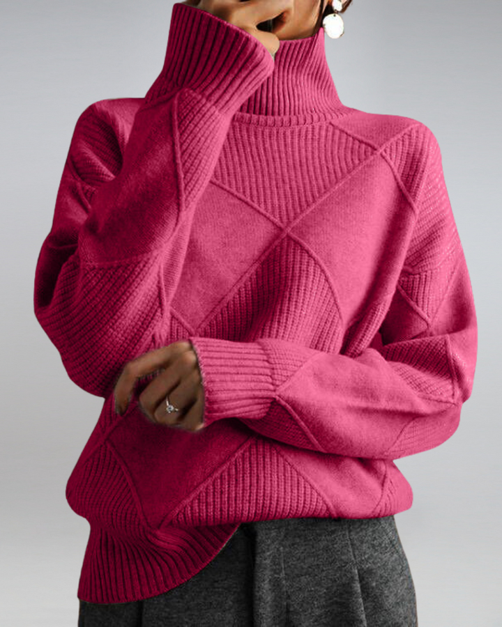 Esmethea | Women's Cozy Elegant And Versatile Relaxed Turtleneck Sweater — Pink