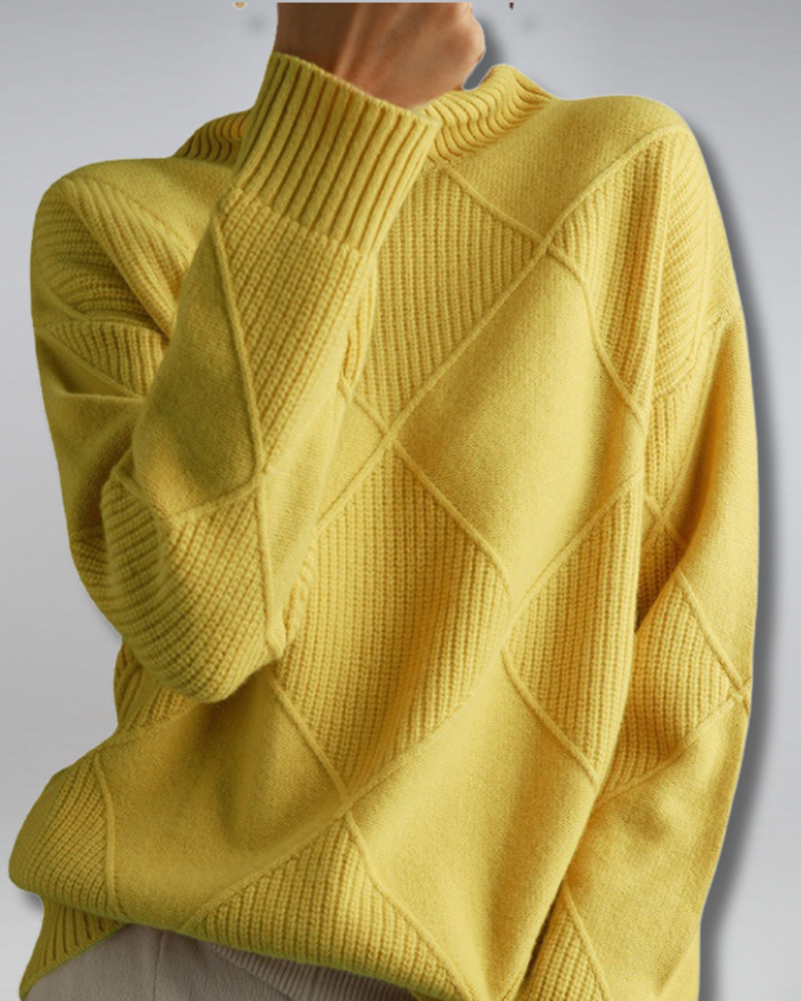Esmethea | Women's Cozy Elegant And Versatile Relaxed Turtleneck Sweater — Yellow