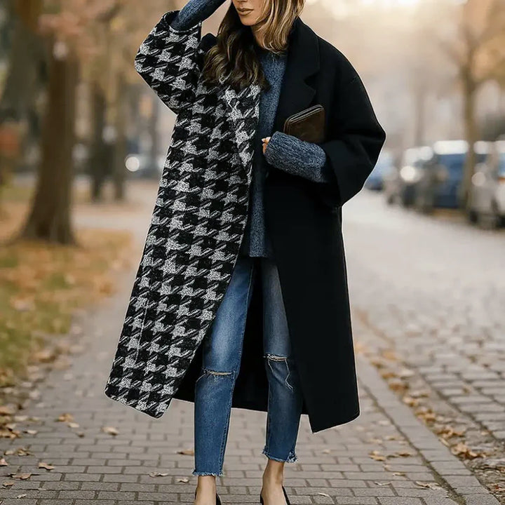 Esmirelle | Women's Oversized Wide-Lapel Woolen Coat — Black