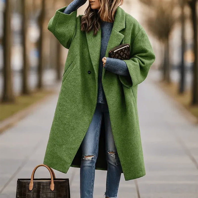 Esmirelle | Women's Oversized Wide-Lapel Woolen Coat — Green