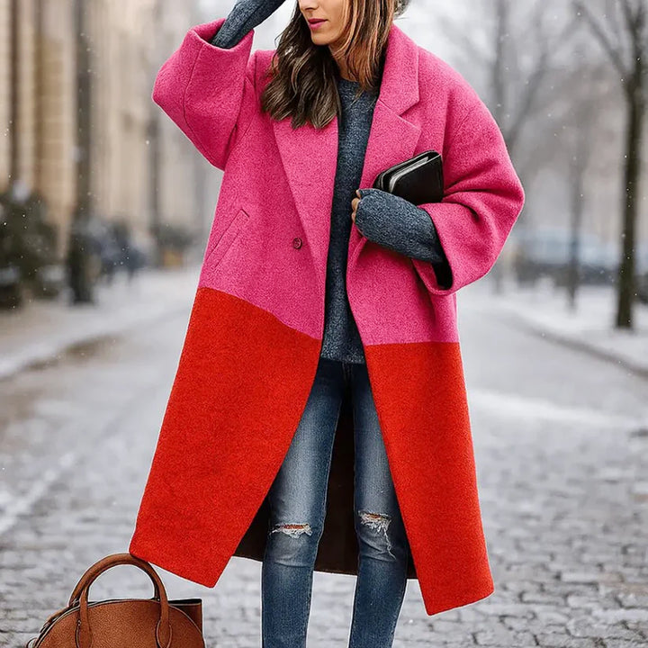 Esmirelle | Women's Oversized Wide-Lapel Woolen Coat — Red
