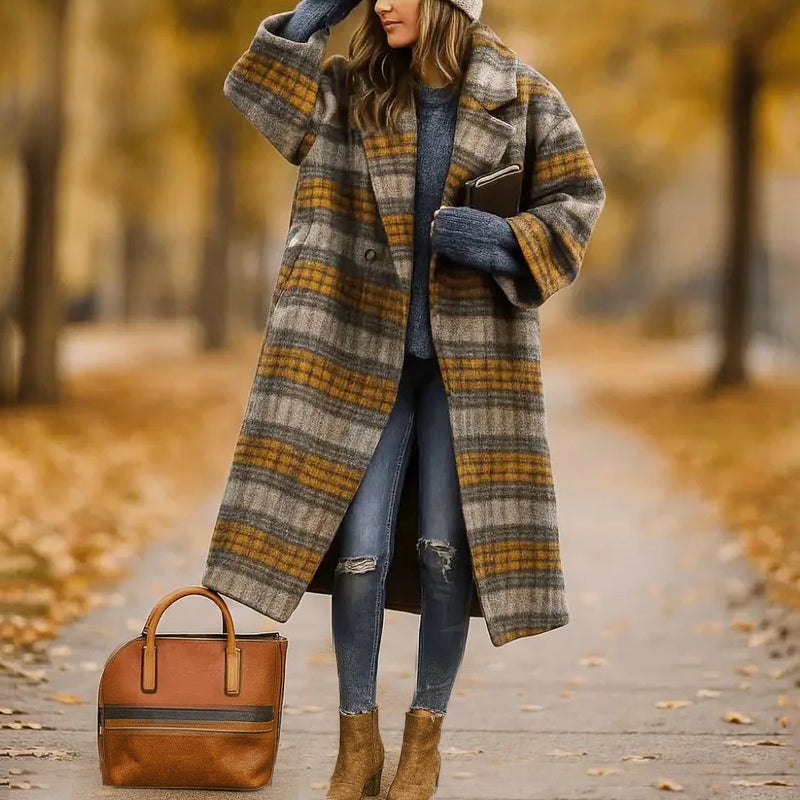 Esmirelle | Women's Oversized Wide-Lapel Woolen Coat — Yellow