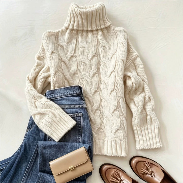 Esmironne | Women's Cozy Refined Chunky Cable Turtleneck Knit Sweater — 1