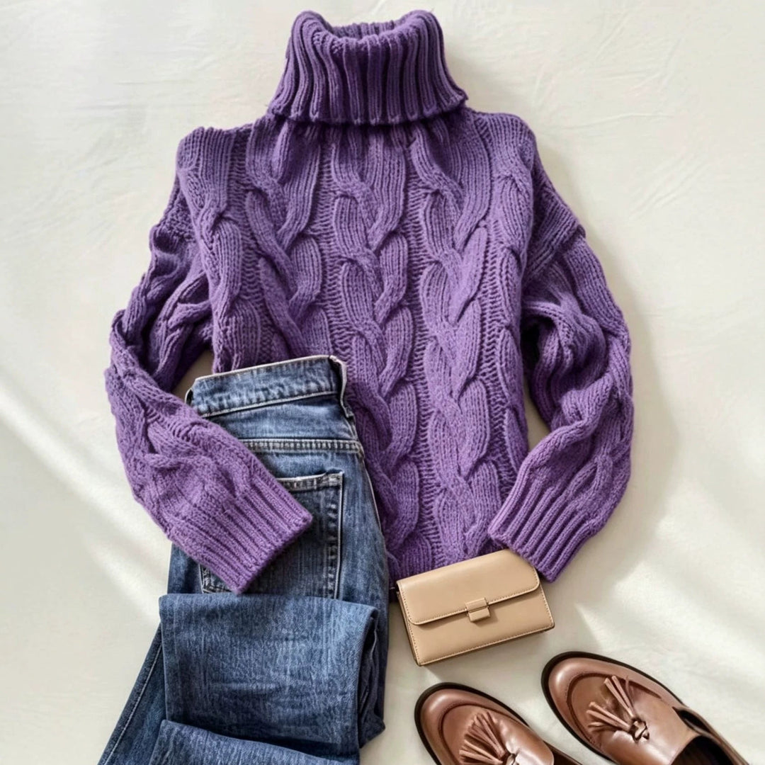 Esmironne | Women's Cozy Refined Chunky Cable Turtleneck Knit Sweater — 2