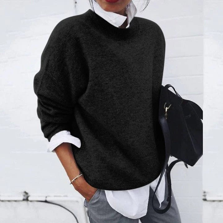 Esmise | Women's Soft Cashmere Look Loose Fit Sweater for Cozy Comfort — Black