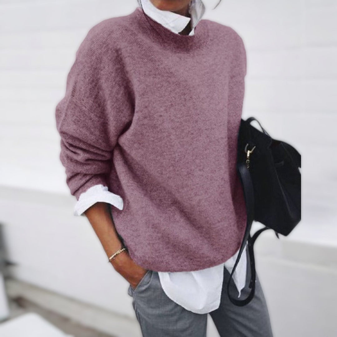 Esmise | Women's Soft Cashmere Look Loose Fit Sweater for Cozy Comfort — Pink
