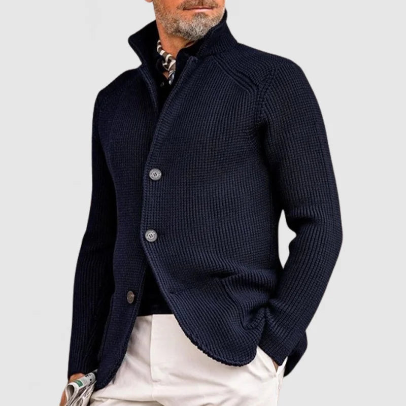 Esmyra | Women's Cozy Knit Button Cardigan — Dark Blue