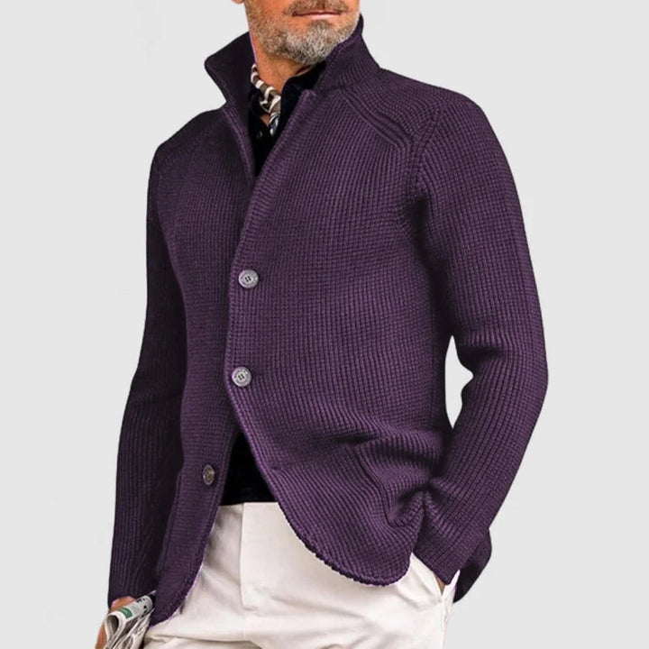 Esmyra | Women's Cozy Knit Button Cardigan — Dark Purple