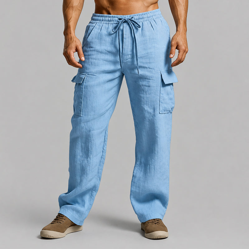  Female model wearing casual cargo pants with a drawstring waist on a plain background.