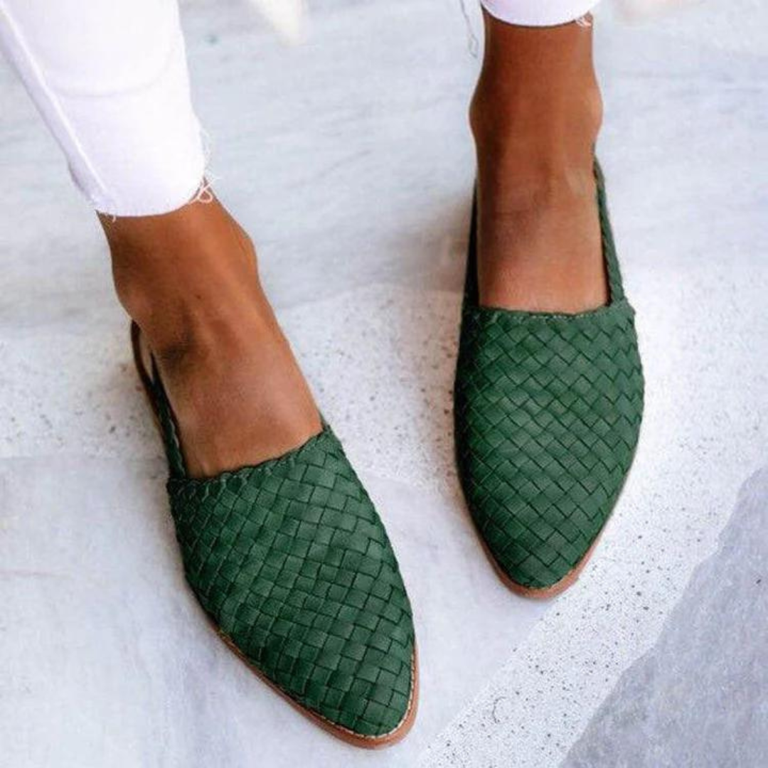 Evangeline | Women's Orthopedic Comfort Slip-On Woven Slingback Closed Toe Loafers — Green