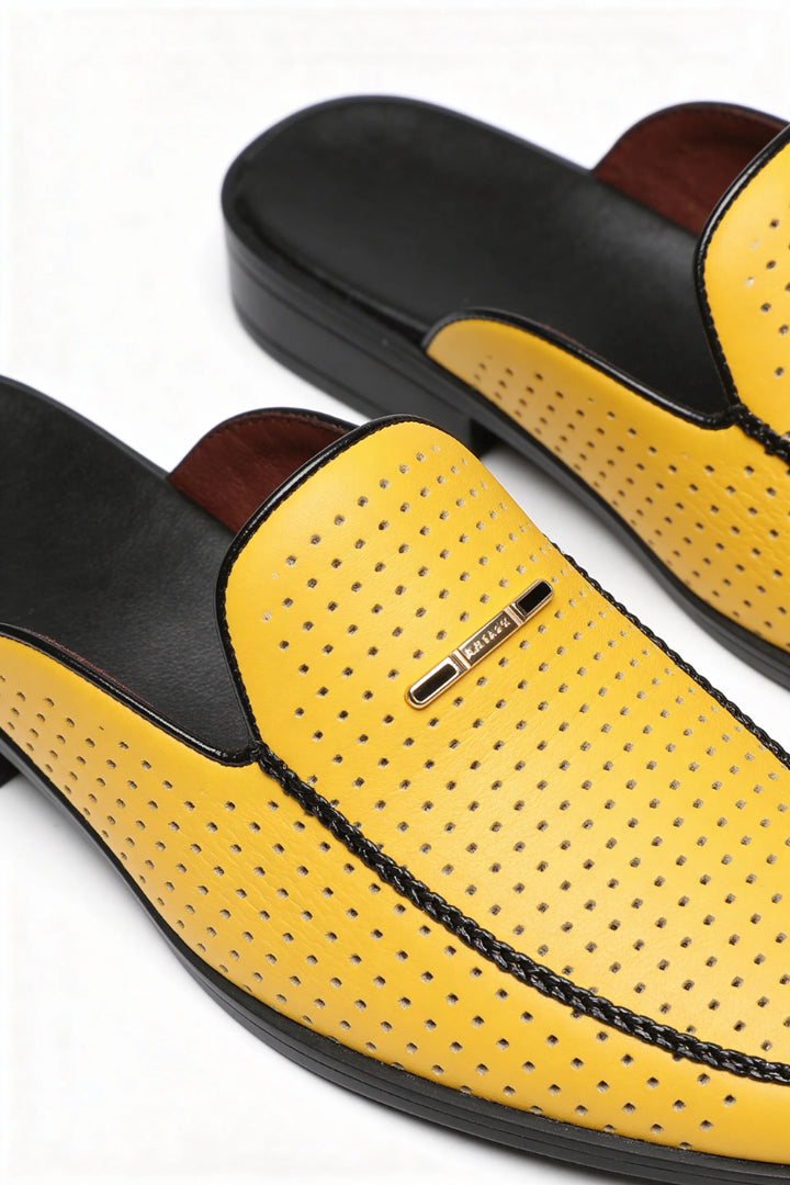 Ezekiel | Men's Orthopedic Comfort Slip-On Anson Perforated Loafer Mule - Yellow — 3