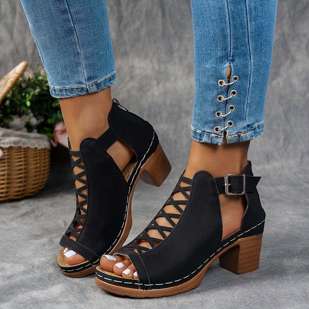 Olivea | Fashion Cushioned Adjustable Buckle Heeled Sandals for Everyday Wear