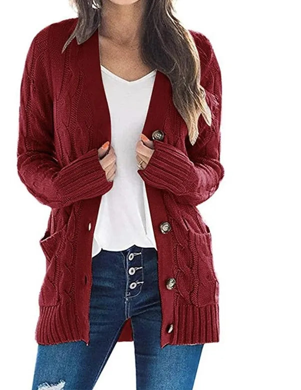 Faeanthe | Women's Cardigan Sweater Cable Knit Oversized Button Down Everyday Wear