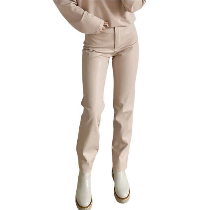 Faelaria | Women's Slim Zipper Pencil Trouser Pants — Beige