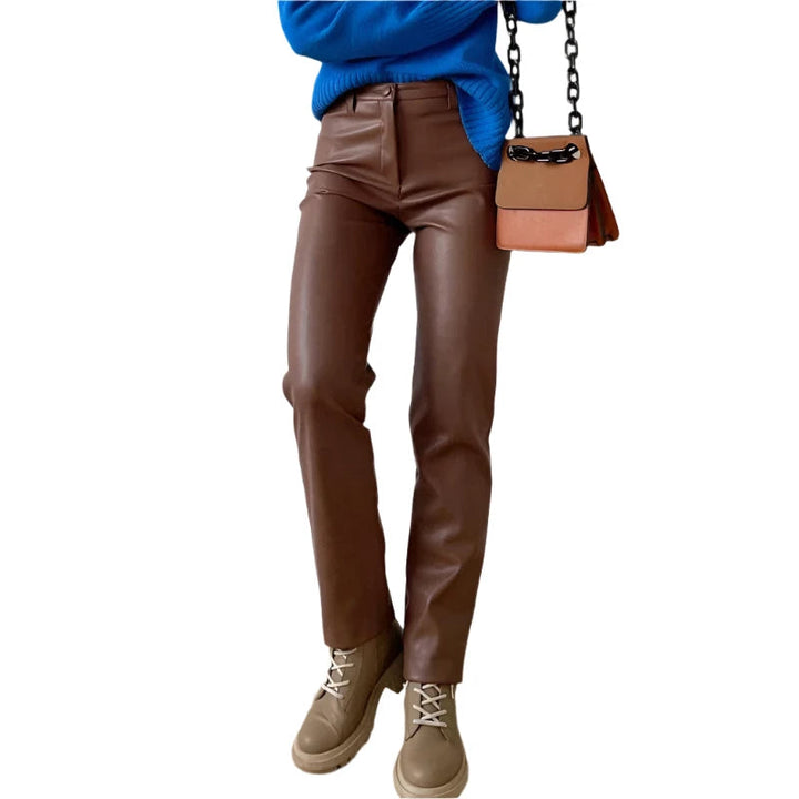 Faelaria | Women's Slim Zipper Pencil Trouser Pants — Brown