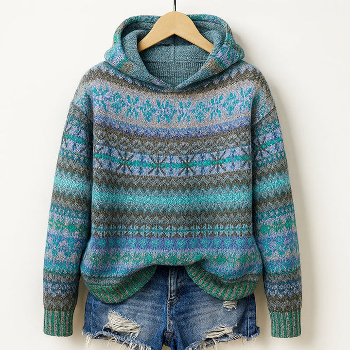 Faelcine | Women's Cozy Fair Isle Knit Hoodie — 1