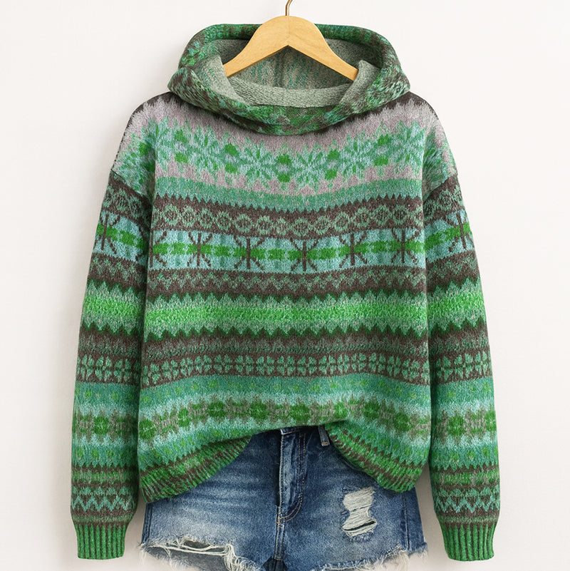 Faelcine | Women's Cozy Fair Isle Knit Hoodie — 2