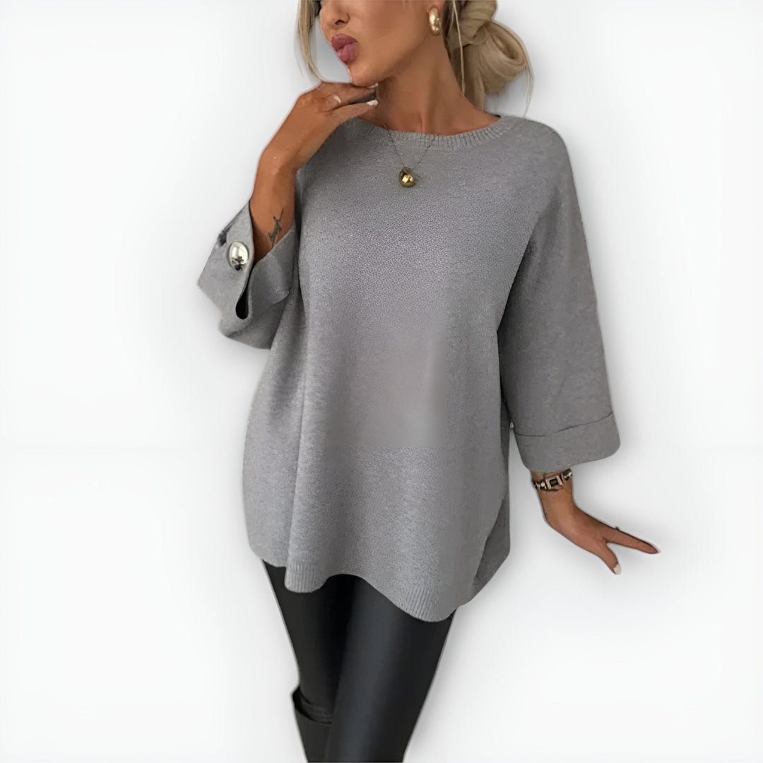 Faelia | Women's Knit Cozy Oversized Three-Quarter Sleeve Sweaters — Gray