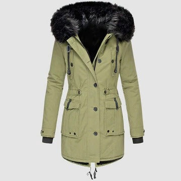 Fayebelle | Women's Casual Stretch Faux Fur Hood Parka Coat — Green