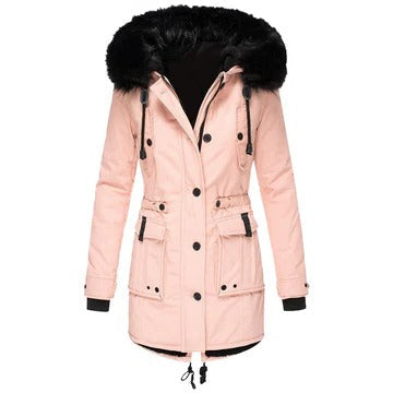 Fayebelle | Women's Casual Stretch Faux Fur Hood Parka Coat — Pink