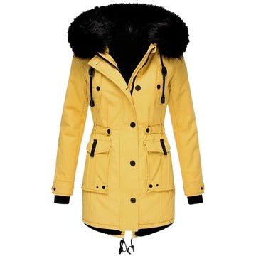 Fayebelle | Women's Casual Stretch Faux Fur Hood Parka Coat — Yellow