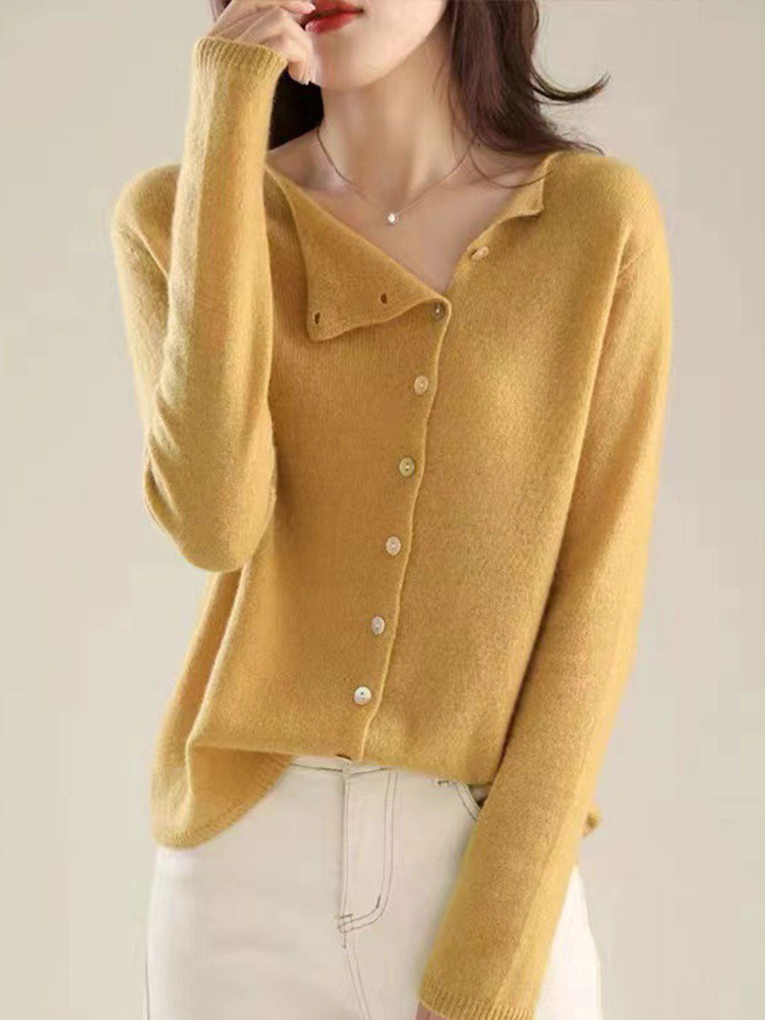 Fayeella | Women's Knit Cozy V-Neck Button Closure Sweaters — 1