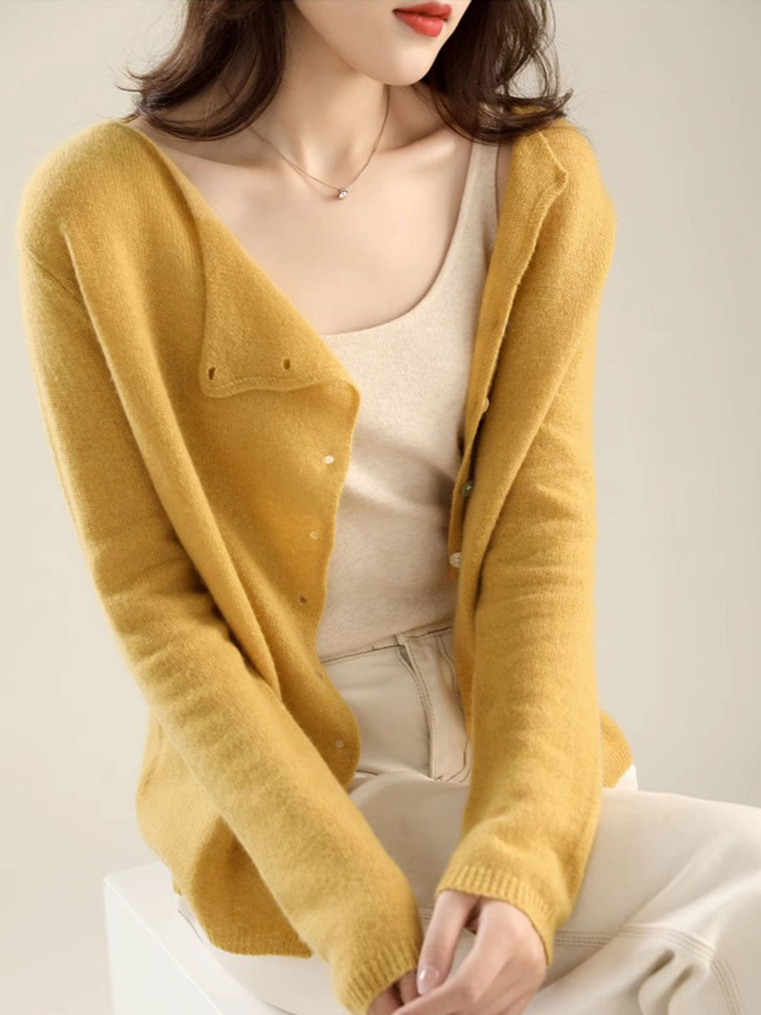 Fayeella | Women's Knit Cozy V-Neck Button Closure Sweaters — 2