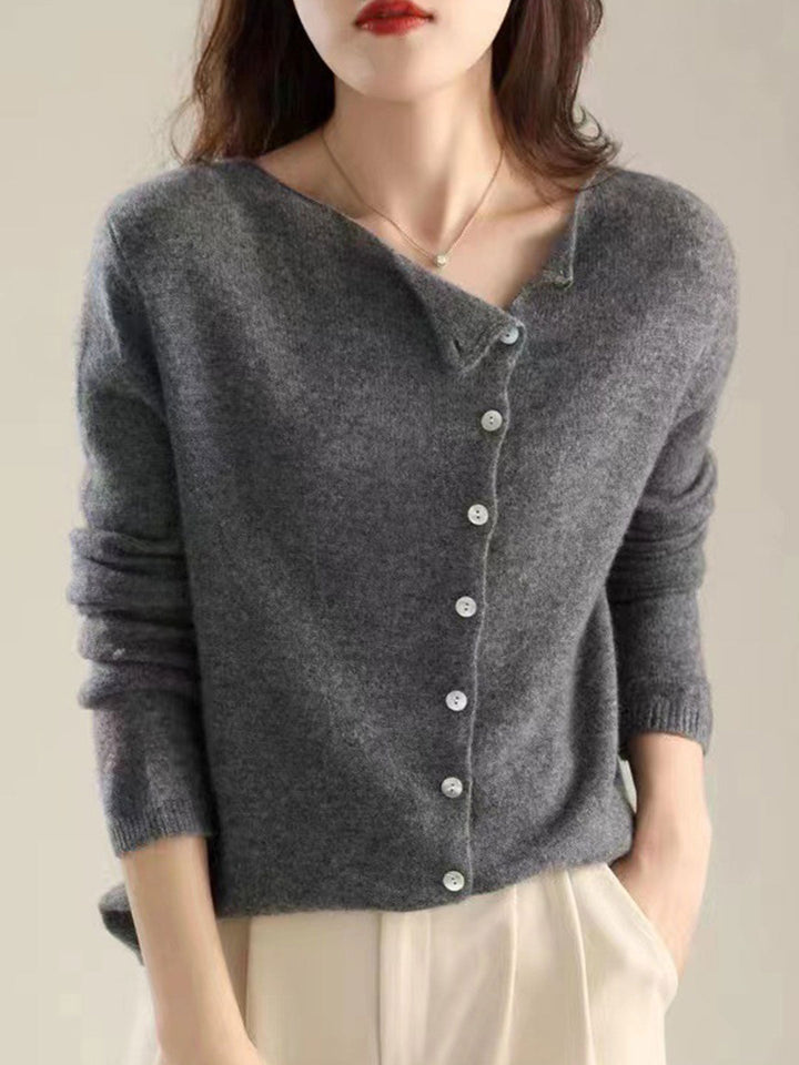Fayeella | Women's Knit Cozy V-Neck Button Closure Sweaters — Gray